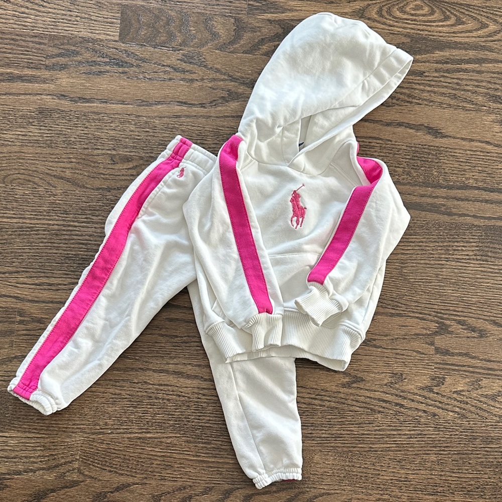 Polo by Ralph Lauren Kids White and Pink Jogger Set 2T - like new!